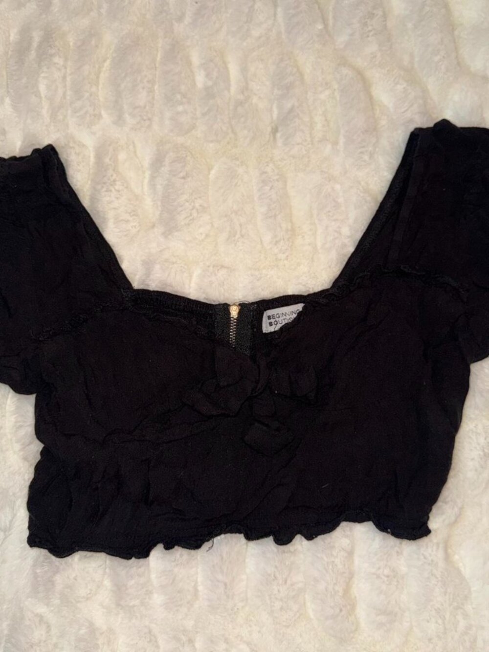 Beginning Boutique Black ruffle crop top